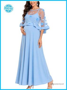 Maternity Dress 2-Piece Mesh Cape A-Line Maxi Baby Shower Formal